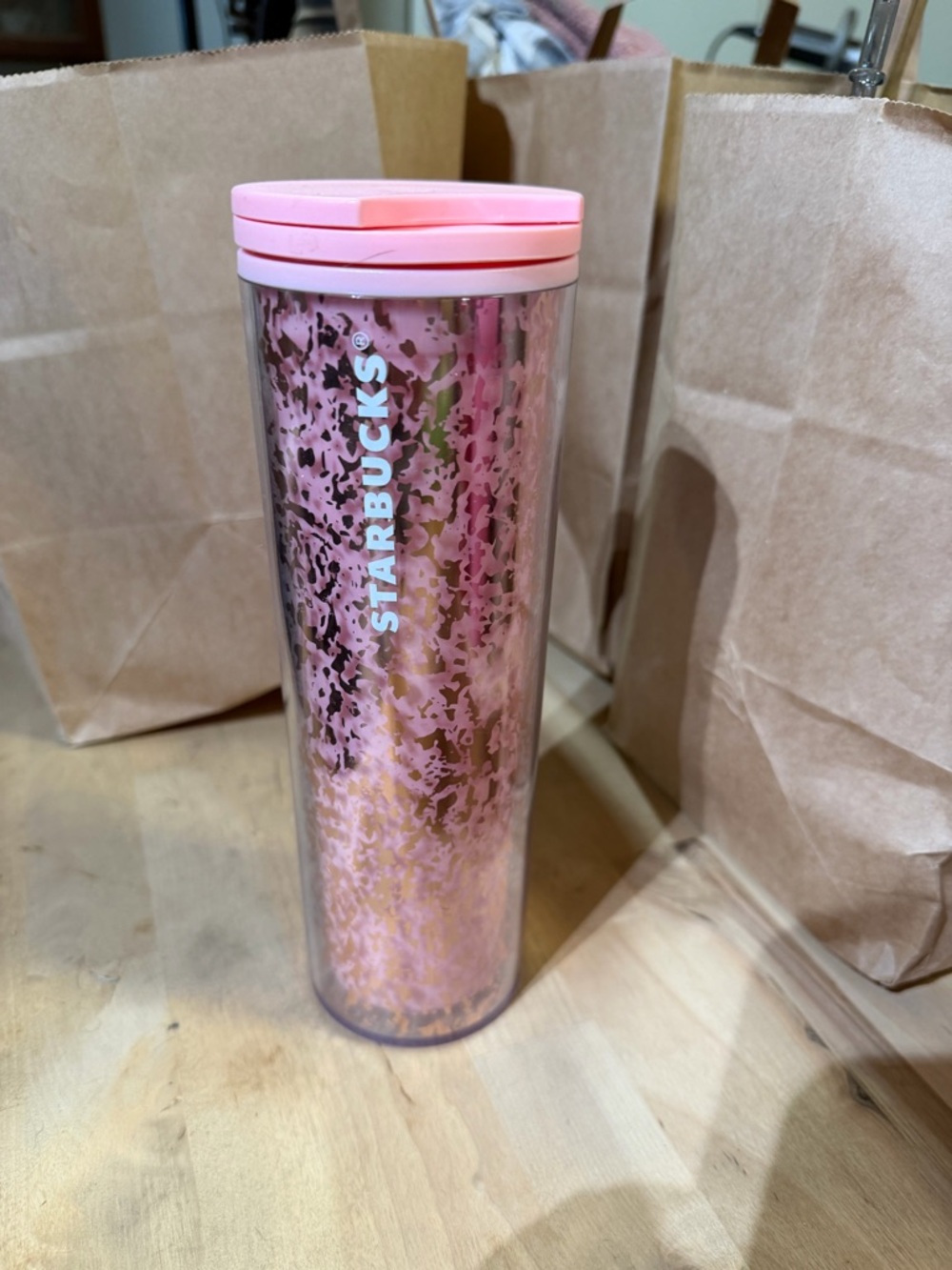 Starbucks Pink Speckled Tumbler with Pink Lid